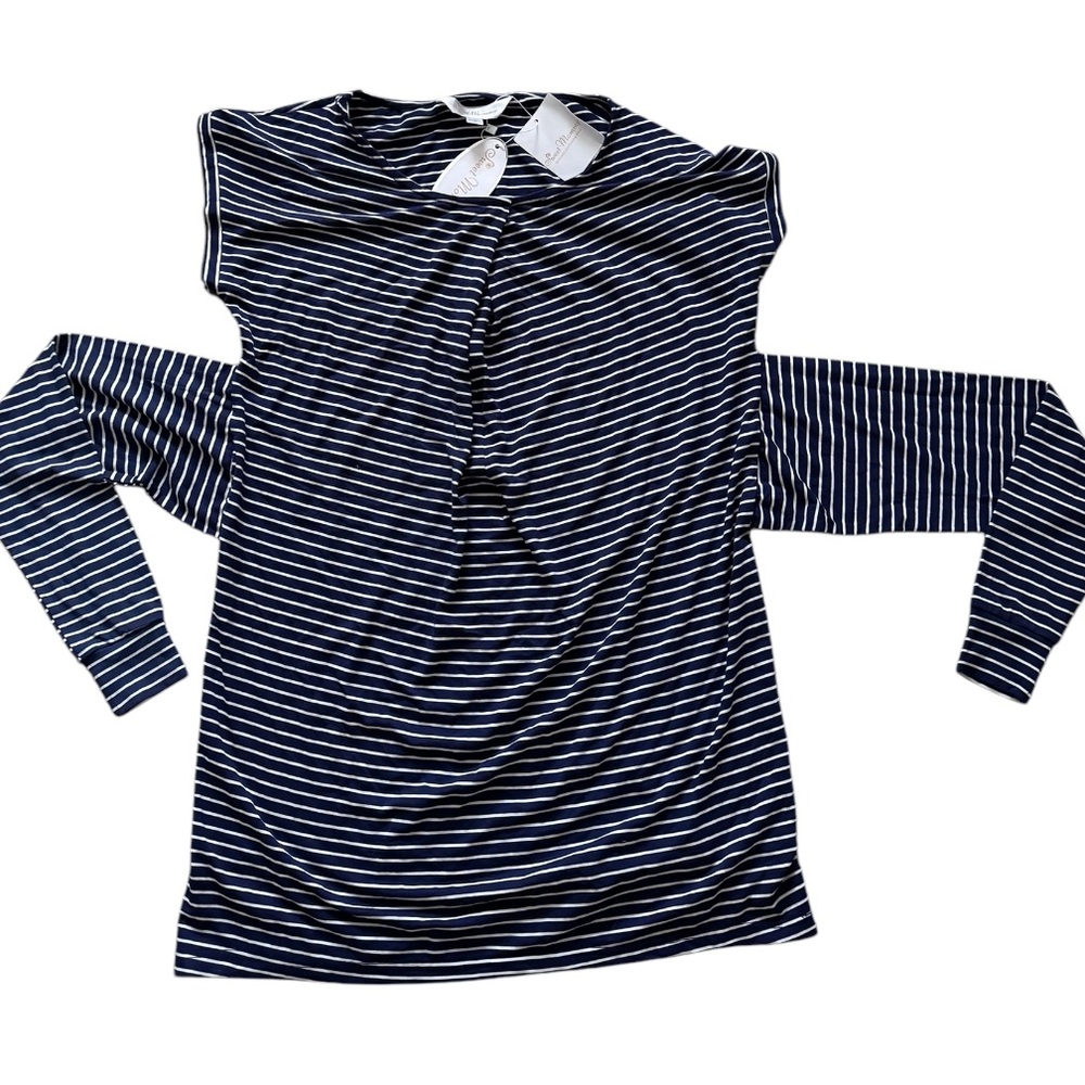 Sweet Mommy Maternity Blue & White Striped Long Sleeve/Cap Sleeve Top NWT
